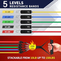 WHATAFIT Resistance Bands, Exercise Bands, Workout Bands with Handles, Door Anchor and Ankle Straps, 5 Resistance Levels Fitness Bands for Strength Training, Physical Therapy, and Home Gym Equipment