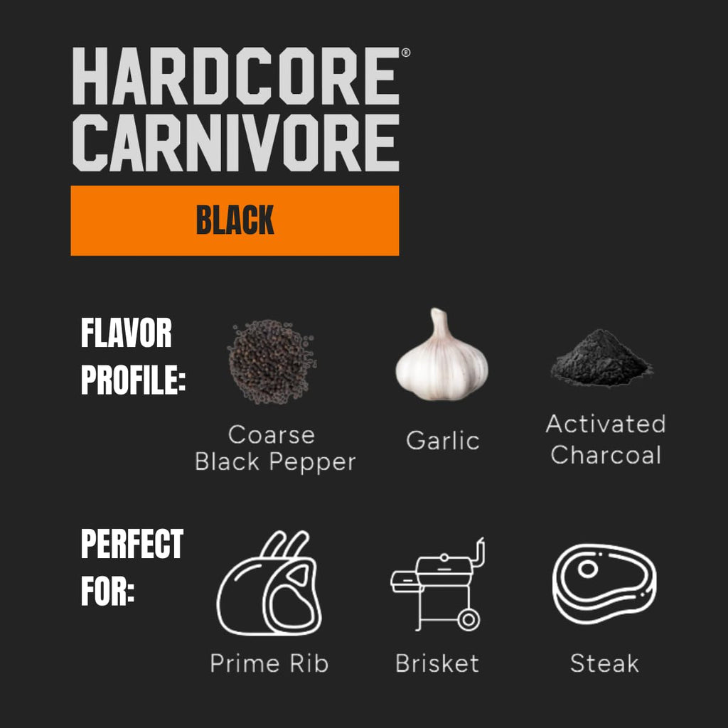 Hardcore Carnivore Black: Activated Charcoal Meat Seasoning Rub (13 oz Shaker) Texas-Made, Blend for Steak, Brisket, Burgers, BBQ, Grilling and Smoking
