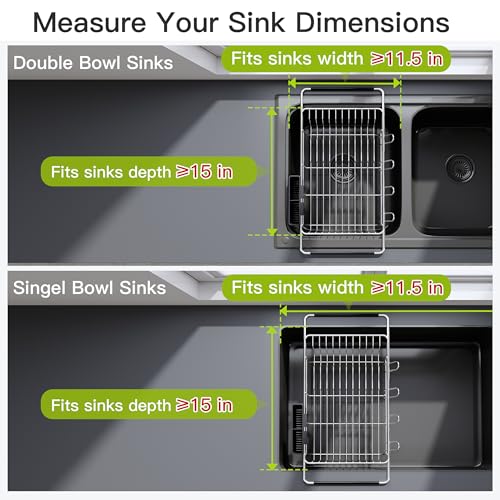 JASIWAY Dish Drying Rack in Sink, Expandable Stainless Steel Dish Drainers for Kitchen Counter, Dish Dryer Rack for Inside Sink, Over The Sink Dish Racks with Utensil Holder, Silver