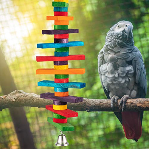 MEWTOGO 2Pcs Bird Toys - Parrot Toys with Multicolored Natural Wooden Blocks, Bird Chewing Sticks Toys for Conures Parakeets Cockatiels Lovebirds African Grey Macaws  Parrots Gift