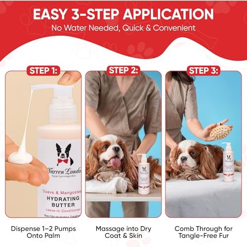 Warren London Hydrating Butter Leave in Pet Conditioner for Dogs | Lotion for Skin and Coat | Aloe Puppy & Dog Conditioner for Hair Detangler, Dry Skin, & Pet Fur Dandruff | Made in USA | Guava 8oz