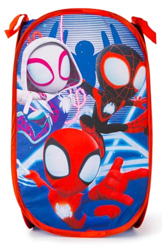 Jay Franco Marvel Spidey & His Amazing Friends Pop Up Hamper - Ghost Spider and Miles Morales Mesh Laundry Basket/Bag with Durable Handles - Storage for Clothes and Toys
