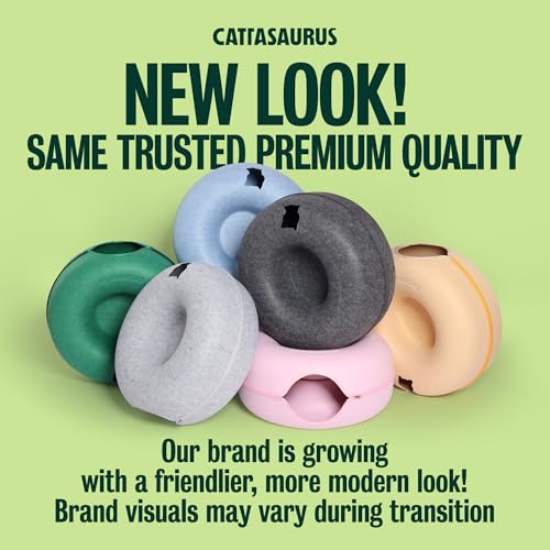 Cattasaurus Peekaboo Cat Cave Donut for Multiple & Large Cats up to 30-45 lbs, 3-in-1 Self Warming Cat Bed, Tunnel & Scratcher for Indoor Cats, Washable & Detachable Small Dog Bed (Light Gray, Large)