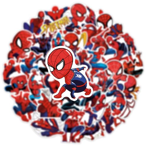50pcs Spiderman Stickers for Water Bottle, Cool SuperHero Movie Waterproof Vinyl Decal for Kids Teen Adult Laptop Skateboard Phone Travel Case Bike Guitar Computer