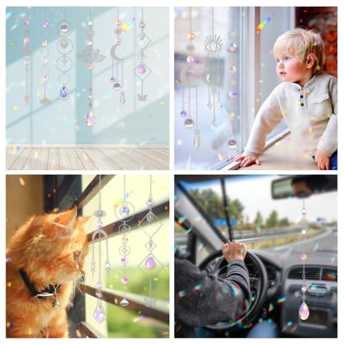 Sun Catchers, 10 Pcs Crystal Suncatcher Prism Hanging Kit for Indoor Window | Rainbow Maker Crystals Balls Pendants Ornaments for Home Outdoor Garden Backyard Patio Car Mirror Christmas Tree Decor