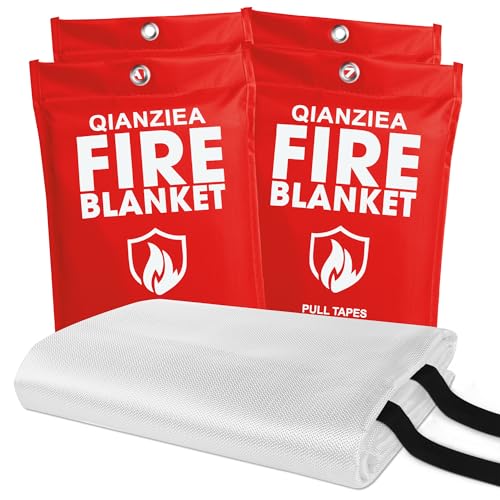 4 Pack Fire Blanket 40” x 40” – Emergency Fire Blanket for Kitchen & Home, Fiberglass Fire Suppression Blanket