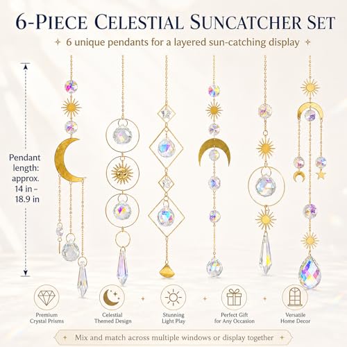 6Pieces Colorful Crystals Suncatcher Hanging Sun Catcher with Chain | Pendant Ornament Crystal Balls for Window Home Garden Christmas Day Party Wedding Decoration