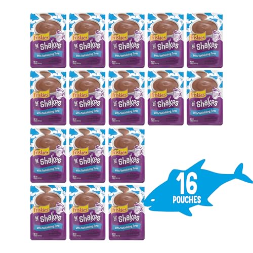 Purina Friskies Pureed Cat Food Topper, Lil’ Shakes With Tantalizing Tuna Lickable Cat Treats - (Pack of 16) 1.55 oz. Pouches