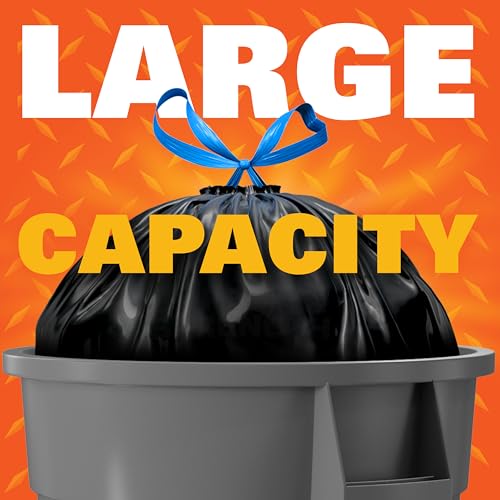 Hefty Strong 30 Gallon Trash Bags with Drawstrings, Black, Unscented, 74ct | Bulk 30G Large Trash Bags, Resists Leaks, Punctures, Tears, Ideal for Party Cleanup, Donations, Storage, Multipurpose Uses
