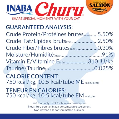 INABA Salmon Churu Cat Treats, Lickable, Squeezable Creamy Purée Cat Treat with Green Tea Extract & Taurine, 0.5 Ounces Each Tube, 20 Tubes, Scallop & Chicken Variety Box