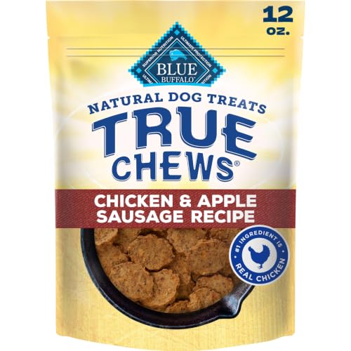 Blue Buffalo True Chews Chicken & Apple Sausage Natural Dog Treats, Real Meat Dog Snacks, Healthy Reward or Training Treat, Made in the USA with Real Chicken & Natural Ingredients, 12 oz.