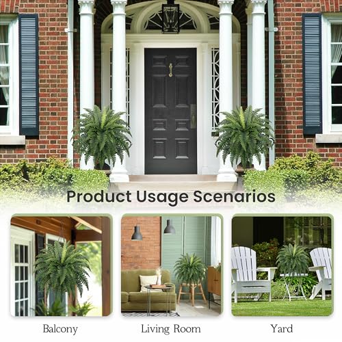 FOREST PRINCE 35" Fake Ferns Artificial Boston Ferns for Outdoors 4-Pack | UV-Resistant, Low Maintenance & Pet Friendly, 39 Fronds Each, Large Bushes Plants, Garden, Porch & Patio Decor