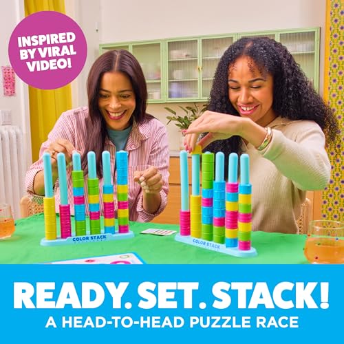 Color Stack Challenge by Relatable – A Fast-Paced Color Matching Puzzle Game for Fun Parties and Family Game Night. Includes 2 Stack Racks, 50 Challenge Cards, 80 Rings & Instructions.