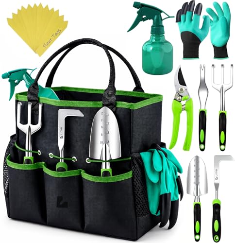 Heavy Duty Gardening Tools - Gardening Gifts for Women, Men, Mom, Dad - Durable, Ergonomic Garden Tools Set (Green)