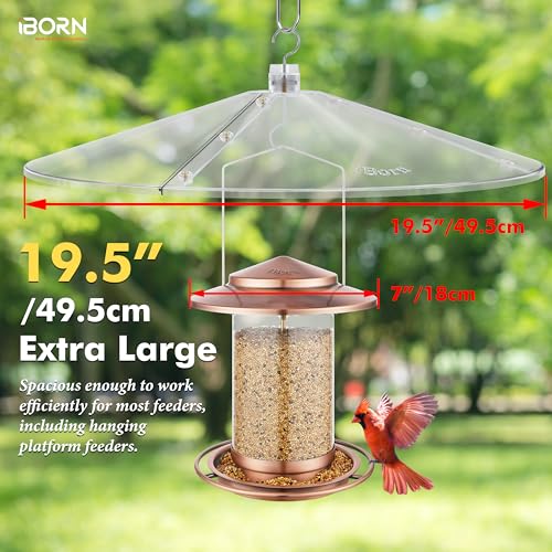 iBorn Baffles for Bird Feeders, 19.5” Oversized Bird Feeder Cover for Rain Guard, Birds Feeders Squirrel Guard, Full Protection for Outdoors, Polycarbonate(PC), Pack of 1, Transparent