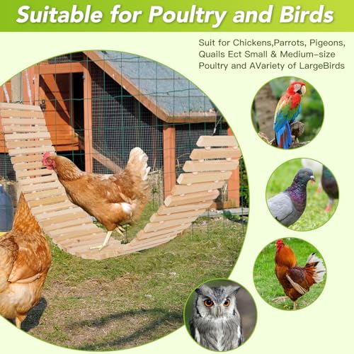 Jorewood Chicken Coop Toy Natural Wooden Chicken Swing & Bridge Toys Multi-Functional Poultry Perch with Wooden Beads (Safe for Chickens/Ducks)