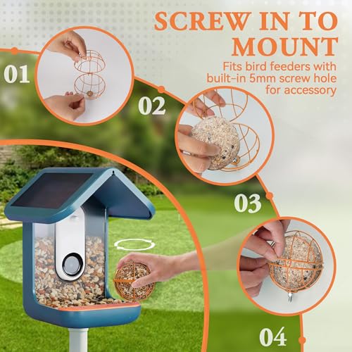 Metal Suet Ball Holder for Bird Buddy, Compatible with BirdBuddy Smart Feeders & Others with Ready 5mm Screw Hole, Durable Accessory & Add-on Attachment for Bird Feeders (Orange)