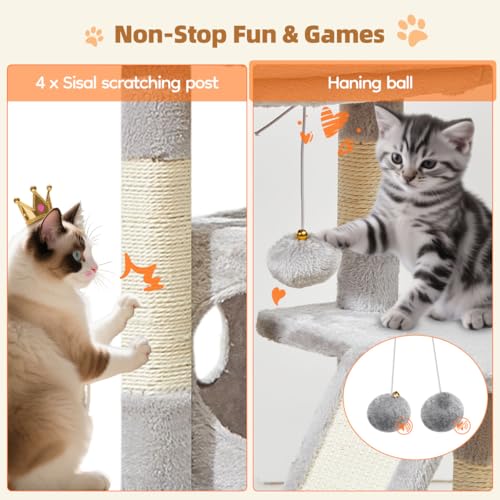 Taoqimiao Cat Tree,38.2-Inch Cat Tower for Indoor Cats,Suitable for Kittens with Luxurious cat condo with Adjustable Baskets and Luxurious Perch Light Gray MS029SW