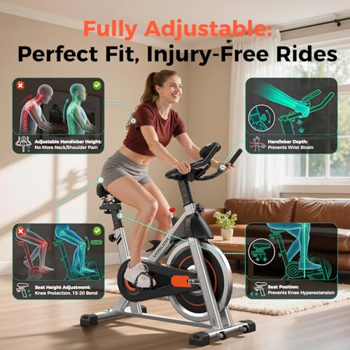 YOSUDA Exercise Bike, Brake Pad Stationary Bike for Home with Exclusive App, Magnetic Indoor Cycling Bike with 300 lb Weight Capacity, Low Noise, Tablet Holder and Fitness Courses for Weight Loss
