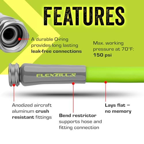 Flexzilla Garden Hose 5/8 in. x 50 ft., Lightweight All-Weather Water Hose, Durable and Flexible, Leak-Free Connections