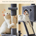 Feandrea Cat Tree, 81.1-Inch Large Cat Tower, Multi-Level Plush Condo with 13 Scratching Posts, 2 Perches, 2 Caves, Basket, Hammock, Pompoms, Smoky Gray UPCT190G01