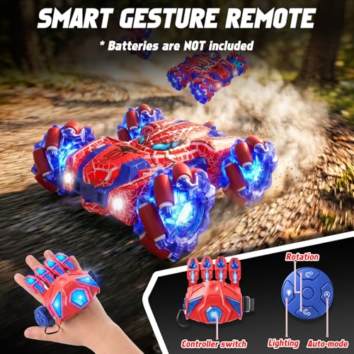 Spider Gesture Sensing Remote Control Car, Double Sided RC Cars with Full-Body Light, 2.4GHz Hand Controlled Rechargeable RC Stunt Car Toys Birthday Gift for Boys 4 5 6 7 8 9 10 11 12