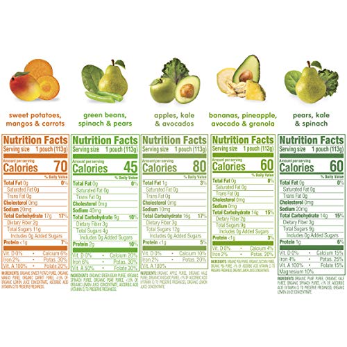 Happy Baby Organics Stage 2 Baby Food Pouches, Gluten Free, Vegan & Healthy Snack, Clearly Crafted Fruit & Veggie Puree, Fruit & Veggie Variety Pack, 4 Ounces (Pack of 10),  Exclusive