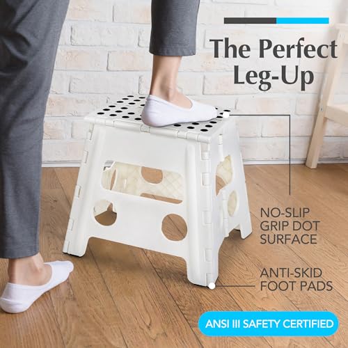 Handy Laundry Folding Step Stool 13 Inch, White, Non-Slip Holds 300 lbs | 13 Inch, White, Foldable Collapsible Step Stool, Non-Slip, Holds 300 lbs, Kitchen Bathroom Bedroom, Adults