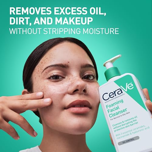 CeraVe Foaming Facial Cleanser, Daily Face Wash for Oily Skin, Hyaluronic Acid + Ceramides + Niacinamide, Fragrance Free & Paraben Free, Non-Drying Oil Control Face Wash, 19 Fluid Ounce