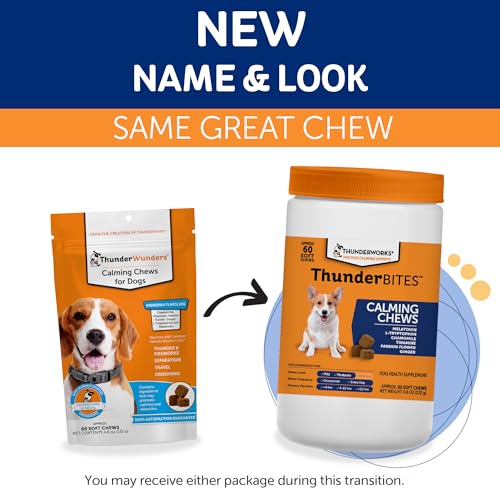 ThunderBites Hemp Calming Chews for Dogs, Everyday Use Can Help Relieve Stress from Separation, Storms, Fireworks & Travel (60 Count), Formerly ThunderWunders