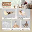ROSAUI Cat Teaser Wand Toys, Interactive Bird Toys for Indoor Kittens, 42.15’’ Long Cat Fishing Pole Toys, 2Pcs Wires and 5Pcs Natural Refills, Sustainable Wooden Handles, Exercising, Playing