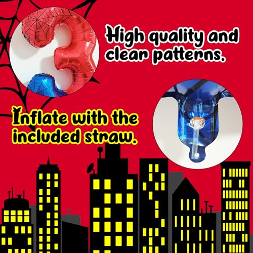 40 Inch Giant Spider Theme Number Foil Balloons - Large Number 3 Balloons for Kids' Birthday Anniversary Party Decorations Supplies (Numbers 0-9 Available)