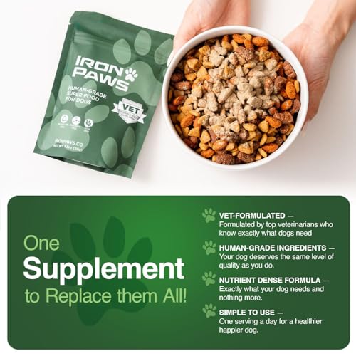 Human-Grade Superfood For Dogs, Premium Greens Powder Supplement For Dental Health, Longevity, Hip & Joint, Gut Health, Allergies, Immune Support, Skin & Coat - 3.5 oz Nutrient Dense Formula