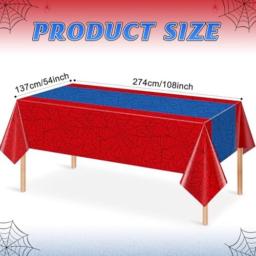 3Pcs Spider Web Themed Birthday Party Tablecloths Decorations,Red Blue Hero Plastic Table Cover Disposable Rectangle Table Cloth for Baby Shower Kids Boys Birthday Party Supplies,54x108 Inch