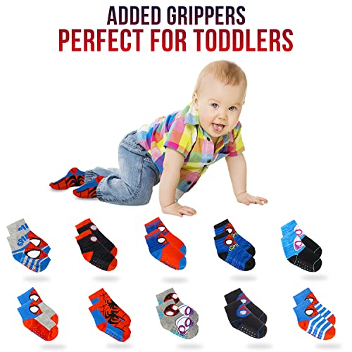 Marvel Spiderman Grip Socks, Socks for Toddler Boys, 10 Pack, Spider man Toddler Gripper Socks, Amazing Spiderman Variety