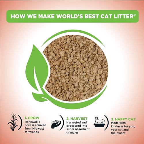 World's Best Cat Litter, Multiple Cat, Unscented, Odor Control, 15 lb Bag | Controls tough multi-cat odors and lasts 2x longer; natural corn litter, quick clumping, flushable, 99% dust free
