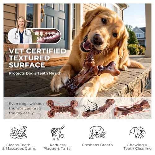 Kseroo 3-Pack Indestructible Dog Chew Toys for Aggressive Chewers: Bacon Flavored Rock-Hard Solid Nylon, Tough Dog Bones for Medium/Large Dogs 25-90lbs, Heavy Duty Dog Toys to Keep Them Busy, Brown-XL