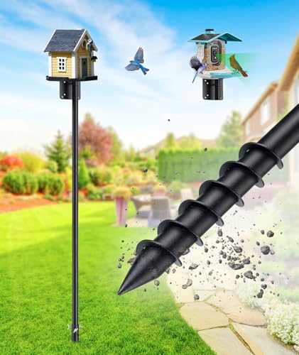 Heavy Duty Bird Feeder Pole - 109 Inch Adjustable 1 Inch Metal Bird House Pole with 14” Deep Auger Base | Outdoor Mount Kit for Bluebird Houses, Hummingbird Feeders, Smart Bird Feeder with Camera