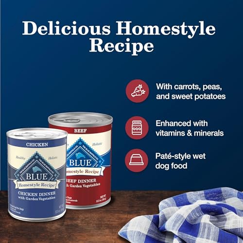 Blue Buffalo Homestyle Recipe Adult Wet Dog Food, Made with Natural Ingredients, Chicken and Beef Dinner Variety Pack, 12.5-oz Cans (6 Count, 3 of Each)