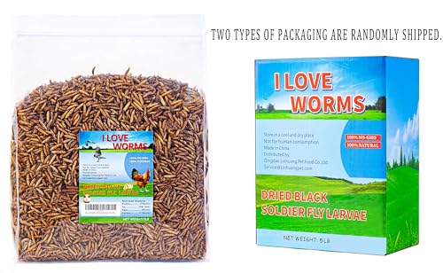 I LOVE WORMS Dried Black Soldier Fly Larvae (5lb), 100% Natural Non-GMO, Treat for Chickens, More Calcium Chicken Feed Than Mealworms