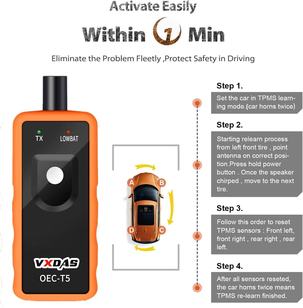 VXDAS TPMS Relearn Tool for GM Tire Sensor TPMS Reset Tool Tire Pressure Monitor system Activation Tool OEC-T5 for GM Buick/Chevy/Cadillac Series Vehicles 2023 Edition