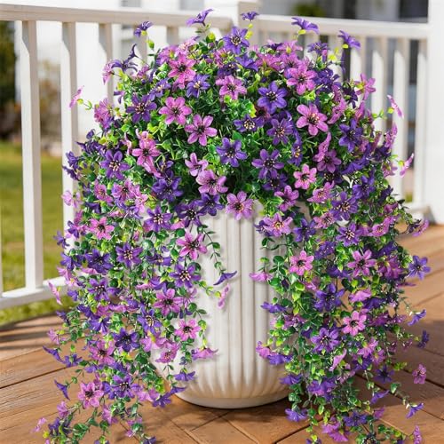 INQCMY Artificial Fake Hanging Flowers Plants for Outdoor Summer Decoration | 2 PCS Faux Silk Daisy with Eucalyptus Leaves,UV Resistant Look Real for Outside Home Planter Porch Patio Balcony Yard Decor