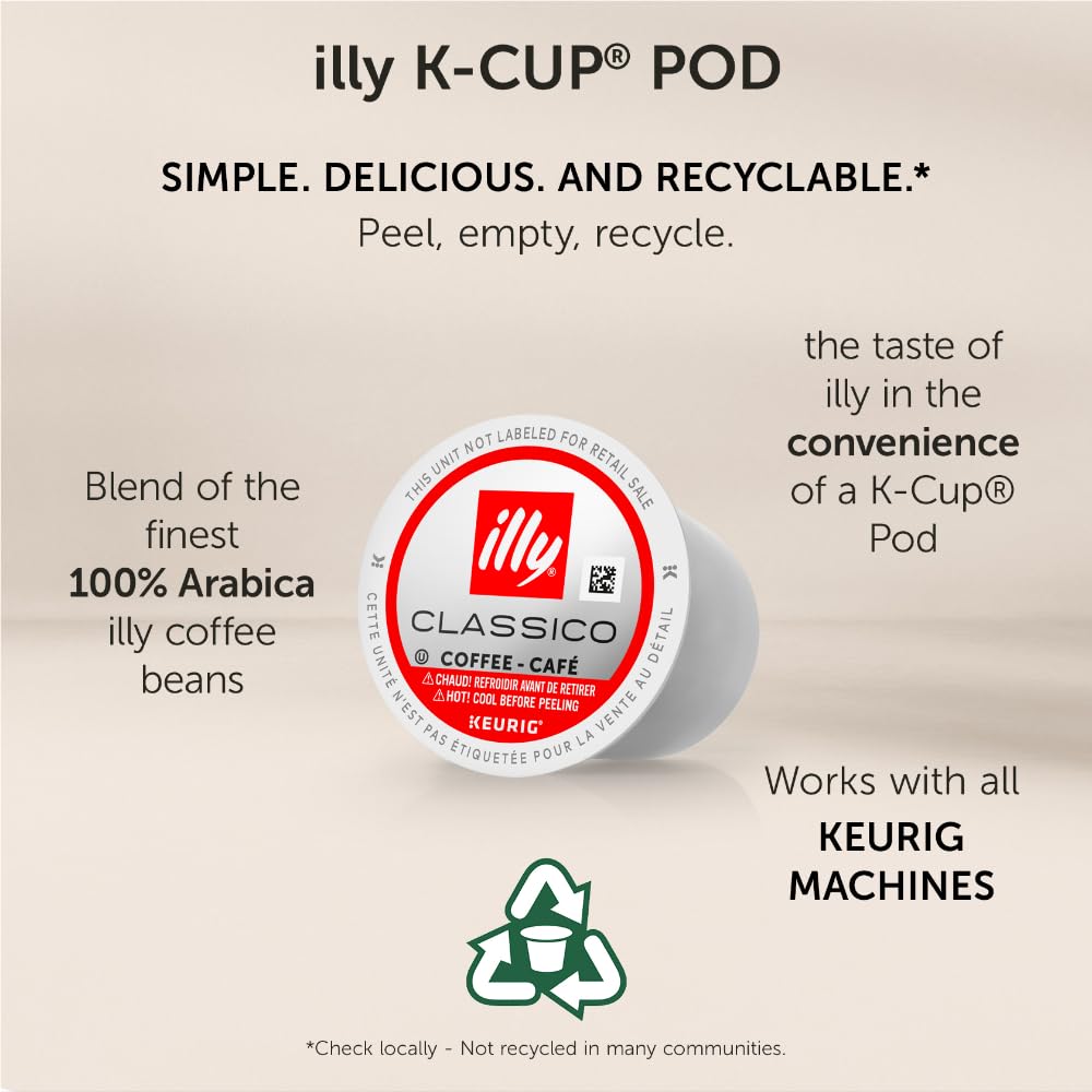 illy Coffee K Cup, Pods for Keurig Machines, Classico Medium Roast, 100% Arabica, Premium Italian Coffee, 32 Count, 1 Pack