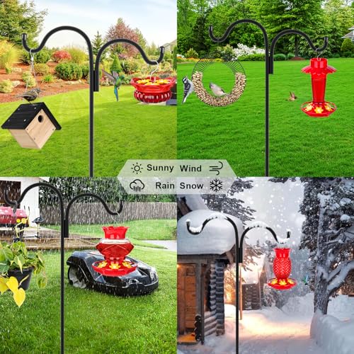 Gtongoko Double Shepherds Hook for Outdoor, 92 Inch Bird Feeder Pole with 5 Prongs Base, 5/8 Inch Thick Heavy Duty Adjustable Garden Hook for Hanging Plant, Lantern, Hummingbird Feeder, 1 Pack