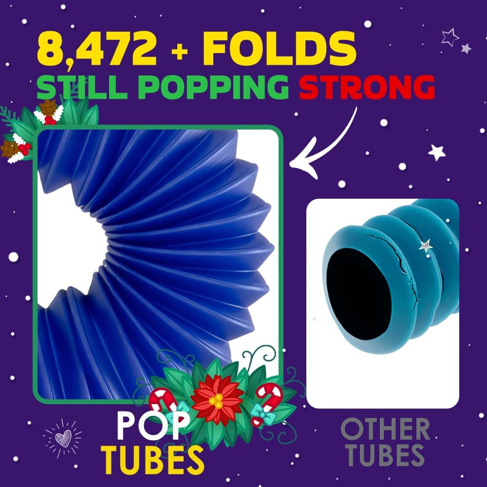 Nutty Toys Pop Tubes - Large 8-Pack Sensory Toys - Creative STEM Learning for Kids and Toddlers - Connect & Pop! Top ADHD Autism Fidget 2025, Best Boy & Girl Stocking Stuffers Gifts Idea