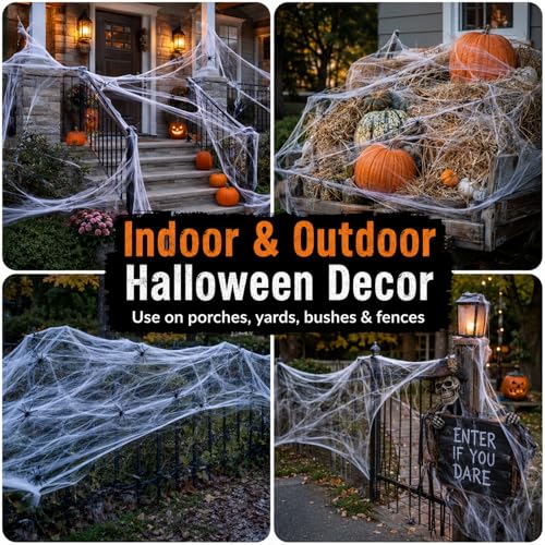 MAQIHAN 1000 sqft Spider Webs Halloween-Decorations Halloween Spider Web Cobwebs Halloween Decorations with 40 Fake Spiders Super Stretch Cobwebs for Halloween Decor Outdoor