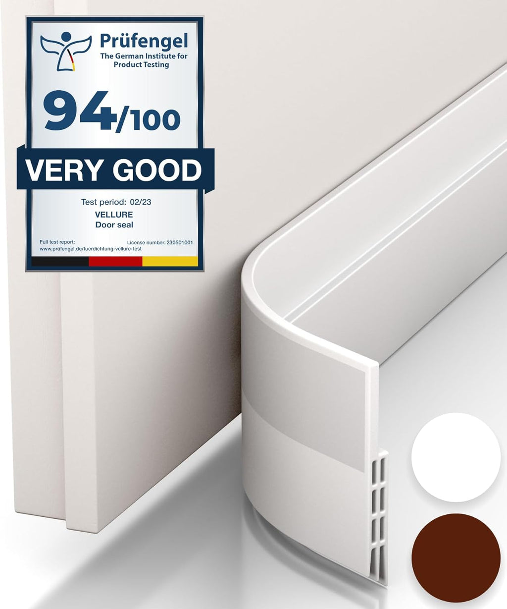 Vellure door draft stoppers for bottom of door - NEW premium door sweep / door seal strip (save energy – installs quickly and easily) door weather stripping, ideal for keeping out cold (1x39" white)