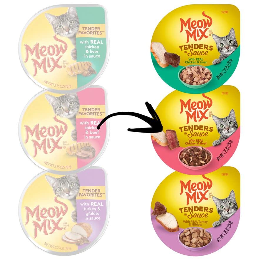 Meow Mix Tender Favorites Poultry & Beef Variety Pack, Wet Cat Food, 2.75 oz Cup (24 Pack)