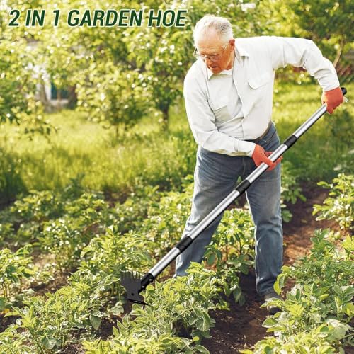 Weed Puller Tool with Long Handle 2-in-1 Garden Hoe and Weed Rake | Adjustable Length Weeding Tool, Heavy Duty Weed Remover, Hoe Garden Tools for Weeding, Home Gardens, Lawns, Patio, Yards