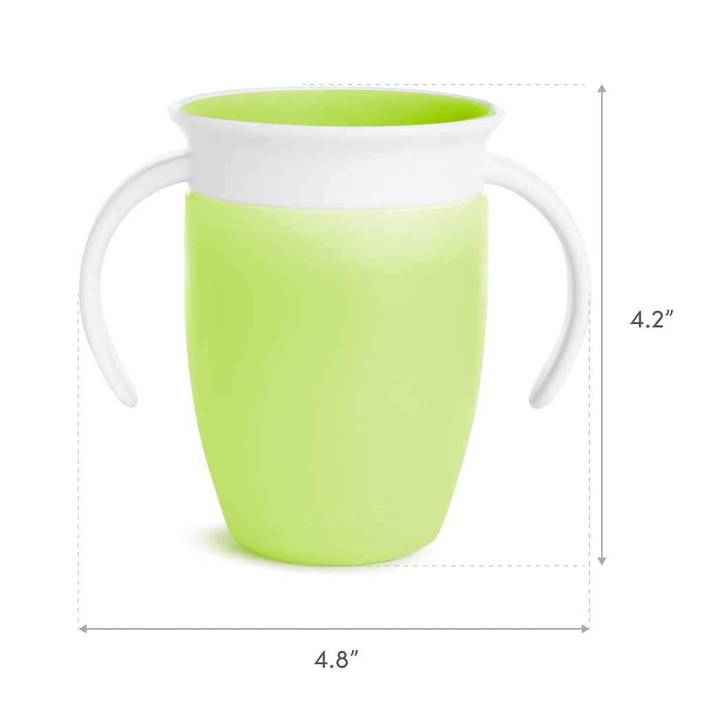 Munchkin Sippy Cup for 6 Month Old and Up, Spill Proof Miracle 360 Toddler Cups with Transition Handles, 7 Ounce, 2 Pack, Blue/Green